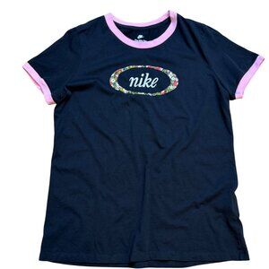 Nike Womens Black & Pink Ringer T Shirt L